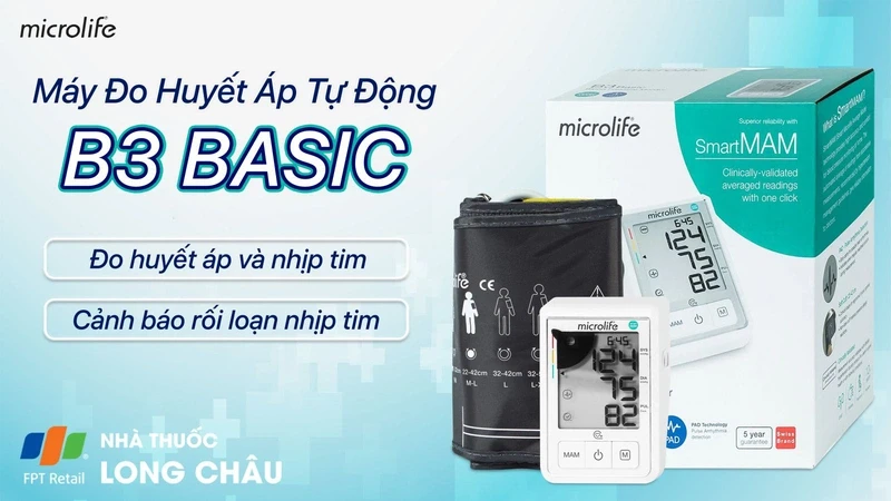 Máy đo huyết áp tự động Microlife B3 Basic hỗ trợ đo huyết áp